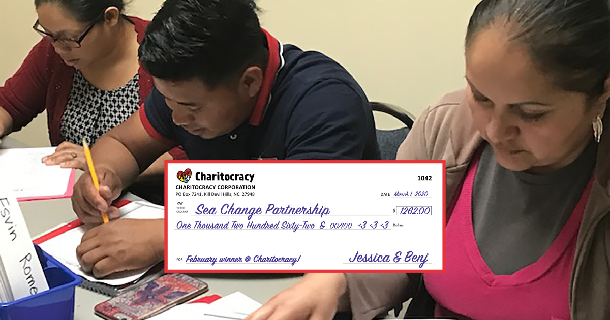 Charitocracy's 42nd check to February winner Sea Change OBX for $1262