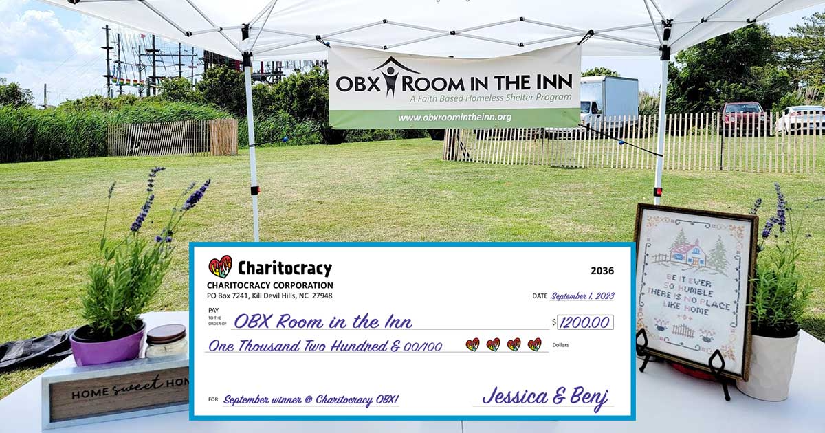 Charitocracy OBX's 36th check to September winner OBX Room in the Inn for $1200